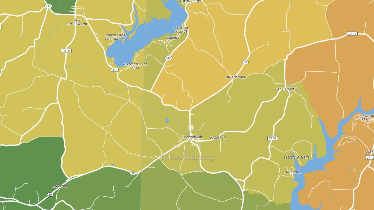 Sherrodsville, OH Map of Burglary Rates
