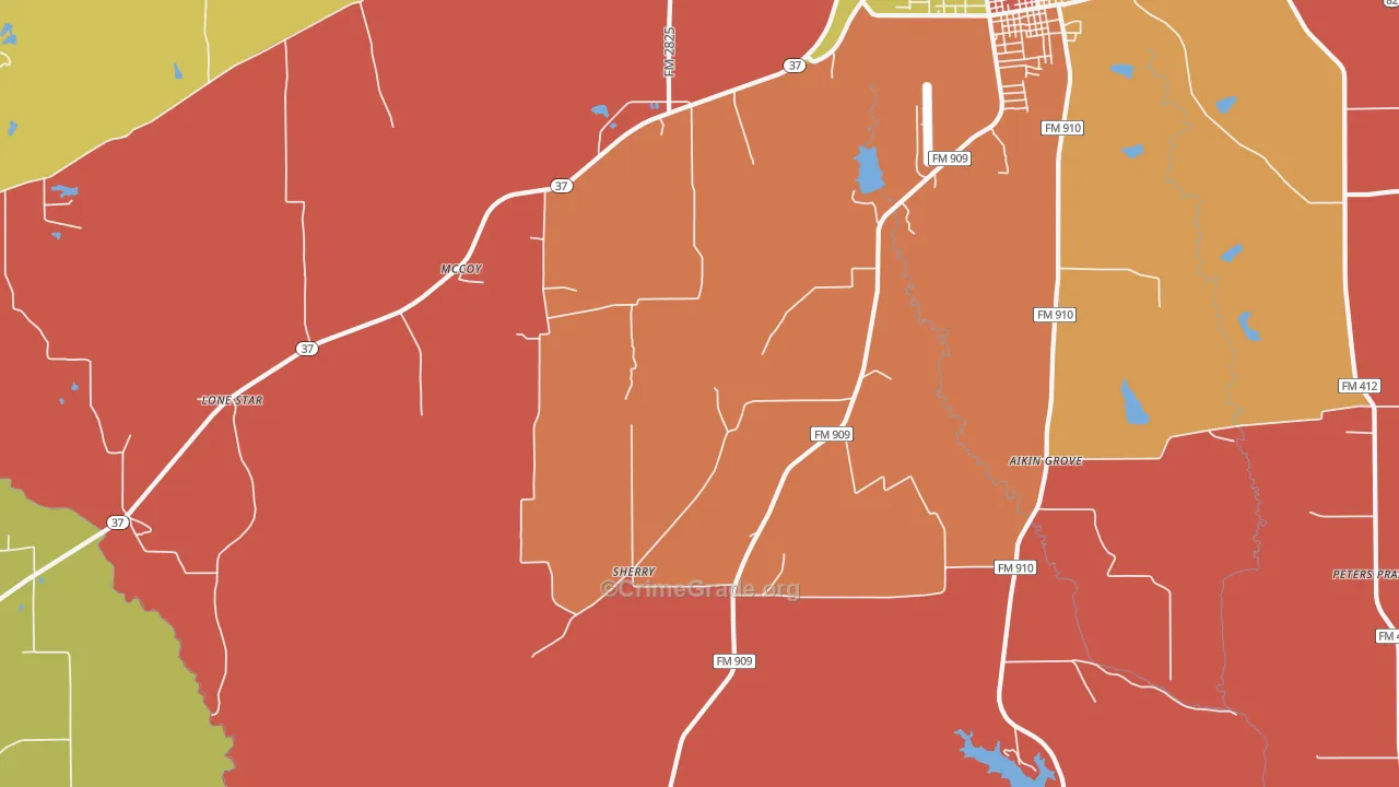 Sherry, TX Map of Burglary Rates