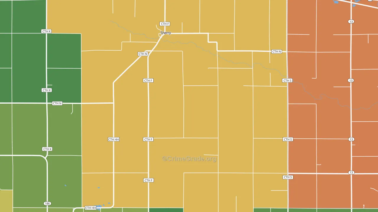Sherry, WI Map of Burglary Rates
