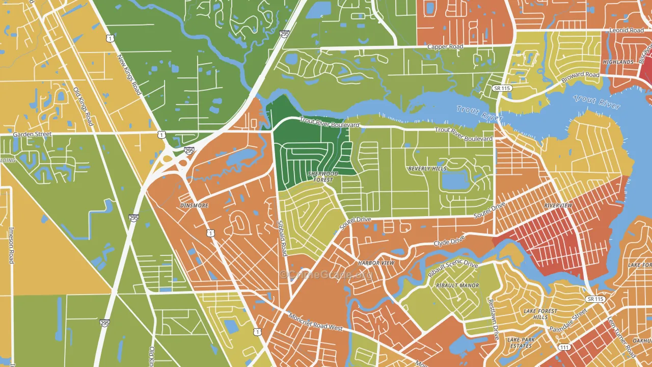 Sherwood Forest, Jacksonville, FL Map of Burglary Rates