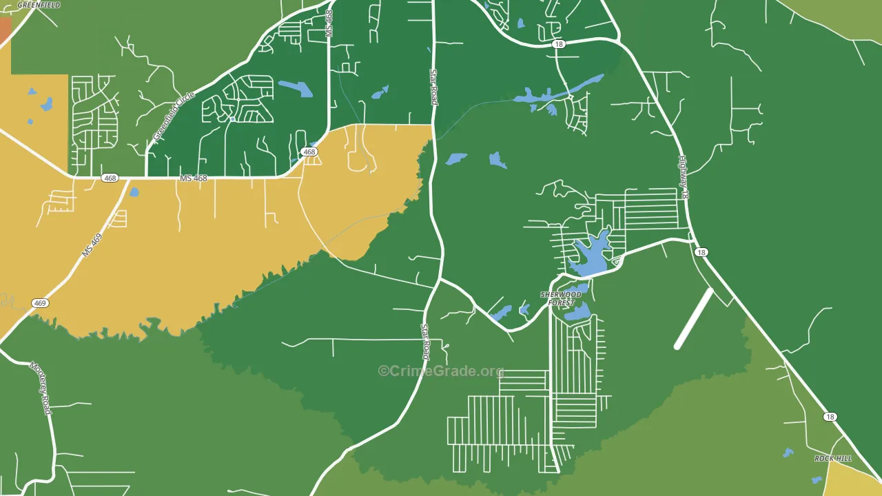 Sherwood Forest, MS Map of Burglary Rates