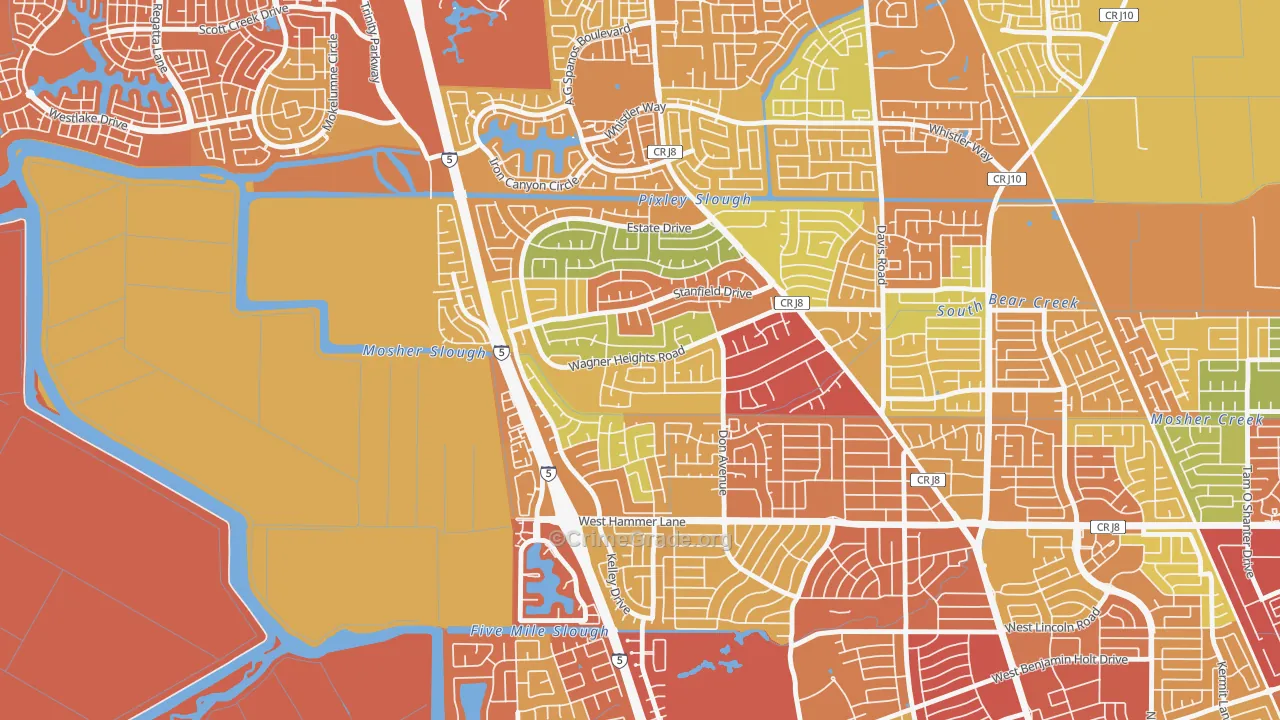 Sherwood Manor, Stockton, CA Map of Burglary Rates