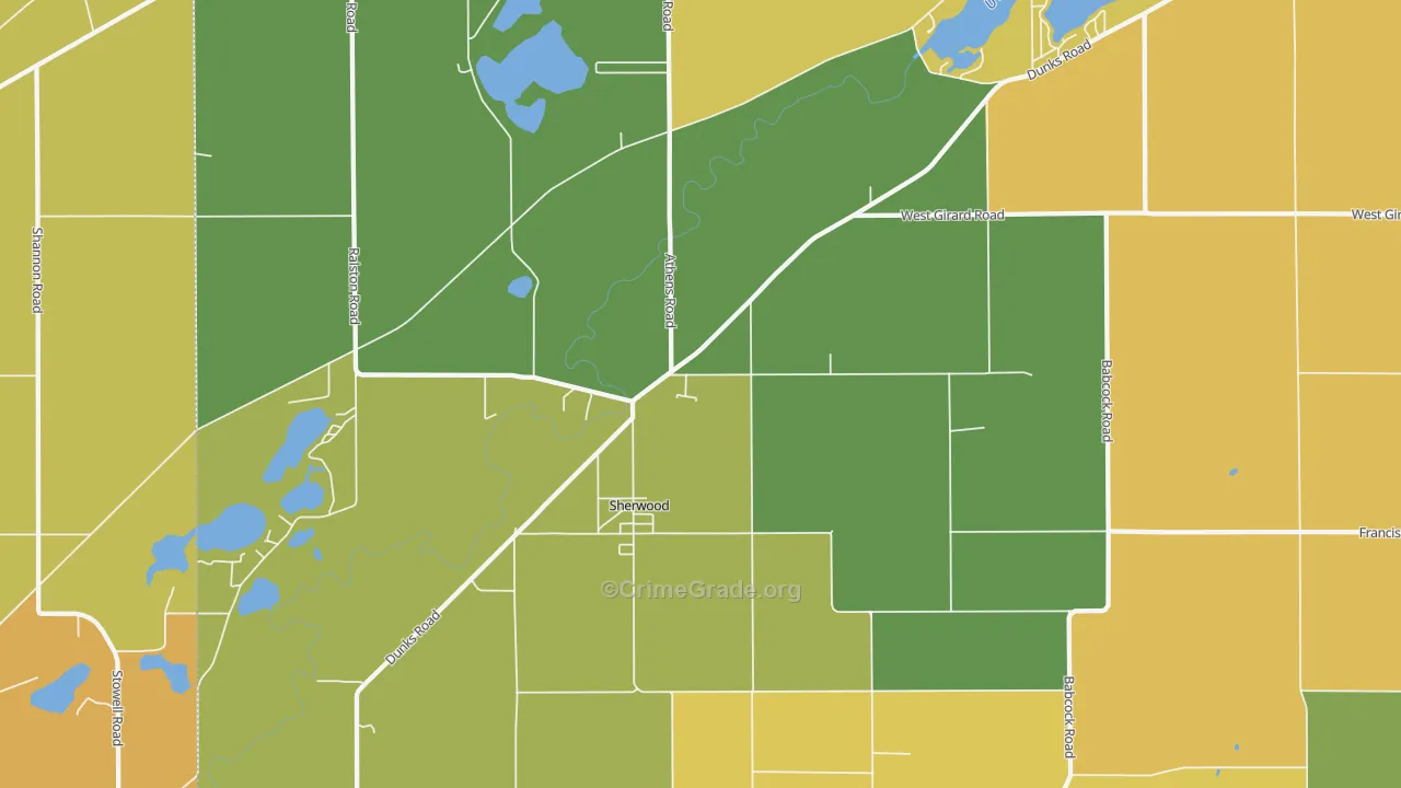Sherwood, MI Map of Burglary Rates