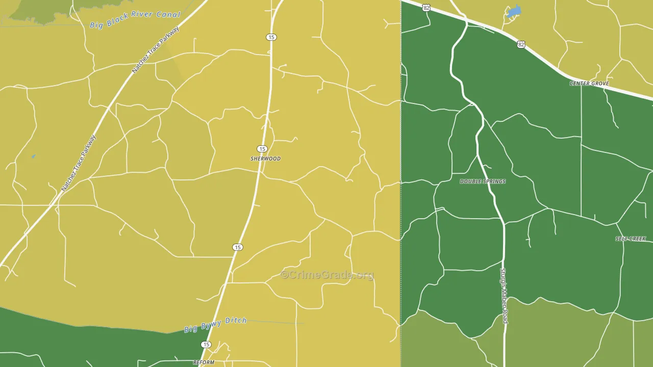 Sherwood, MS Map of Burglary Rates