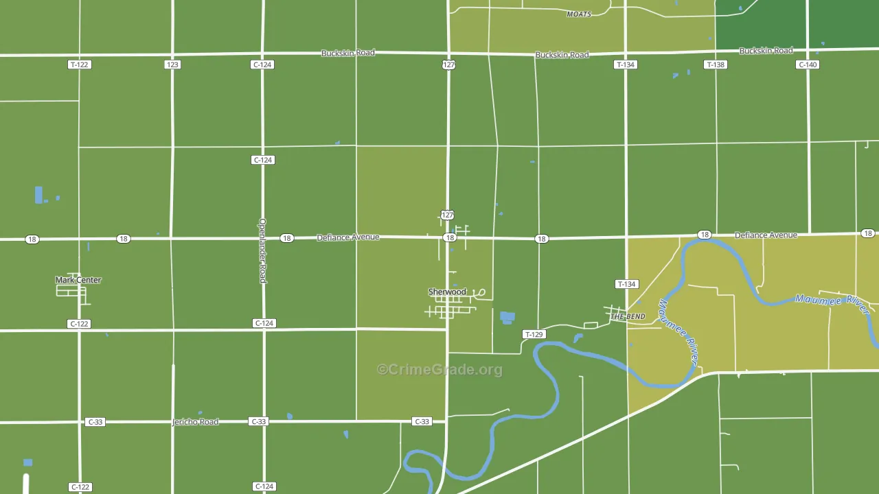 Sherwood, OH Map of Burglary Rates