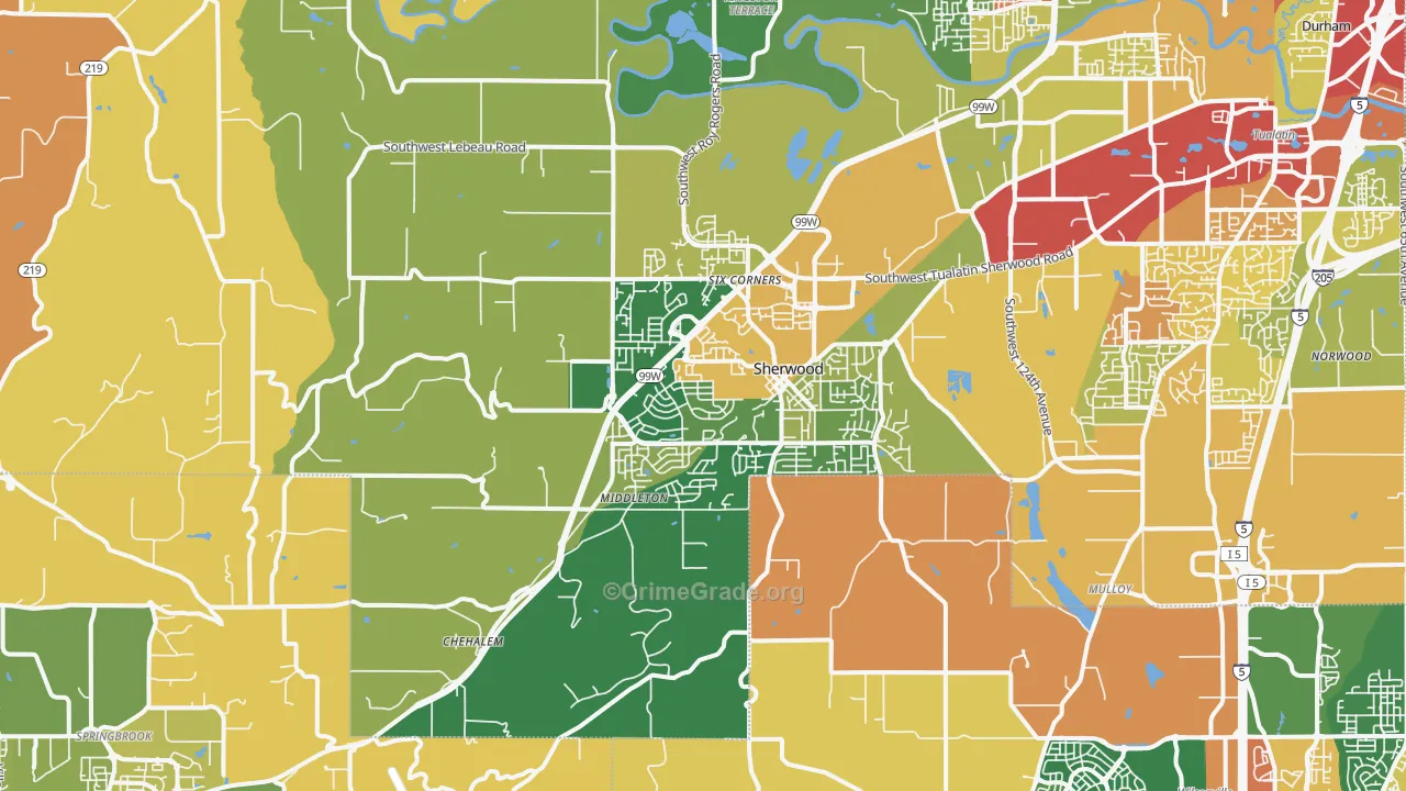 Sherwood, OR Map of Burglary Rates