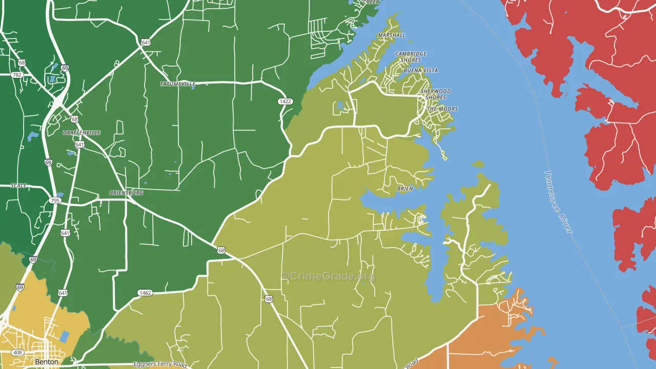 Sherwood Shores, KY Map of Burglary Rates
