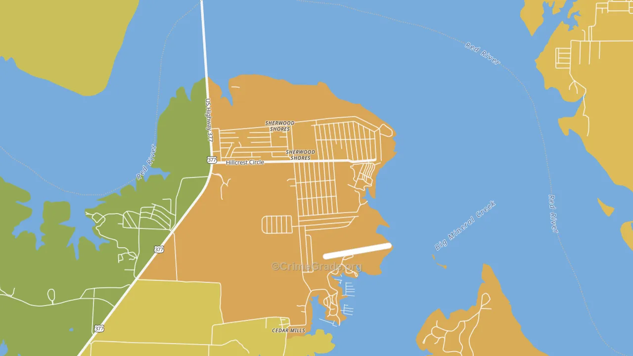 Sherwood Shores, TX Map of Burglary Rates