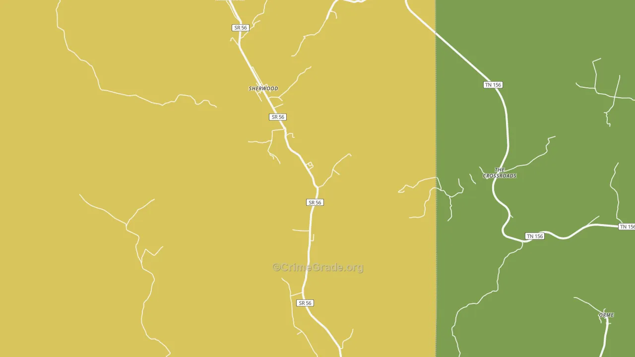 Sherwood, TN Map of Burglary Rates