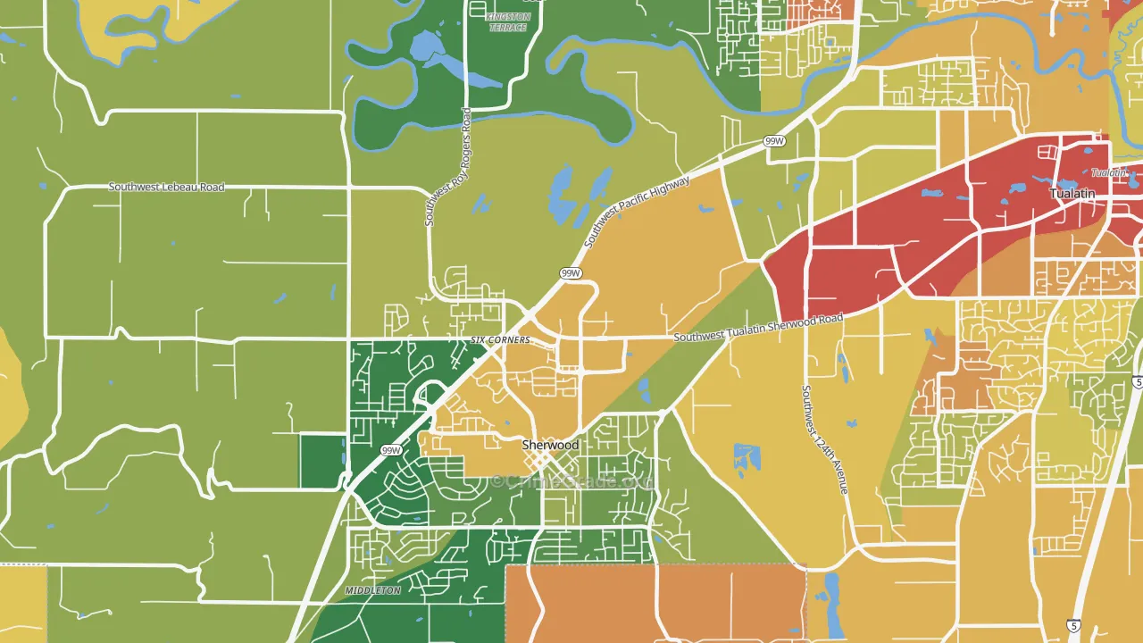 Sherwood-Tualatin North, Sherwood, OR Map of Burglary Rates