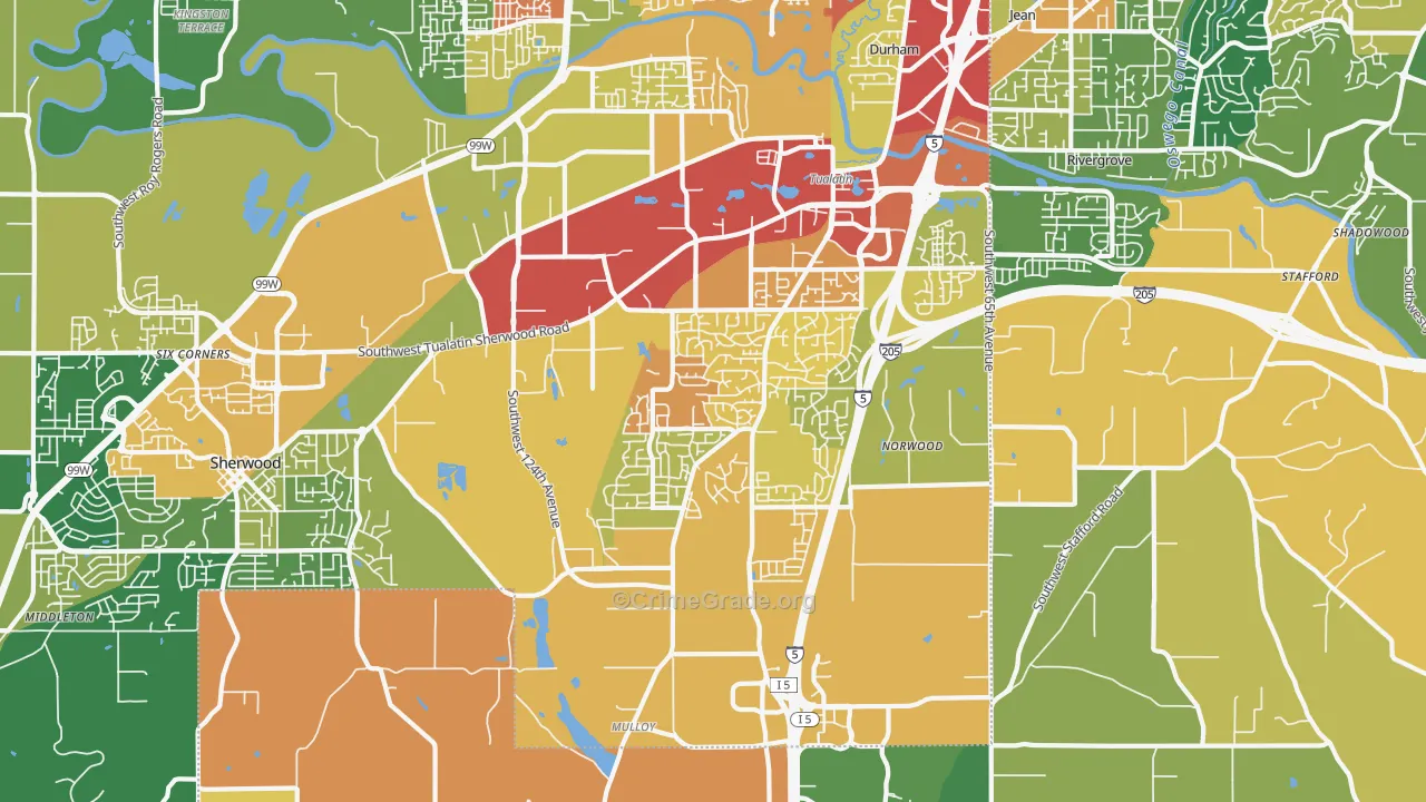 Sherwood-Tualatin South, Tualatin, OR Map of Burglary Rates