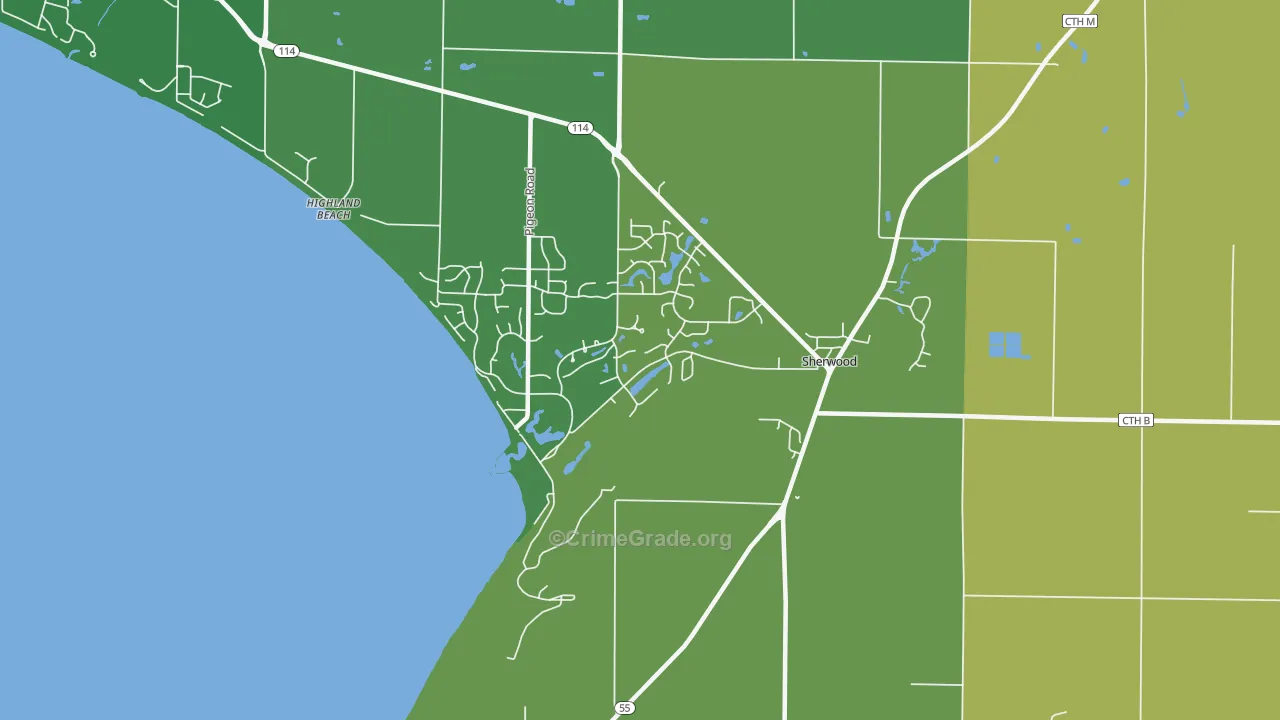 Sherwood, WI Map of Burglary Rates