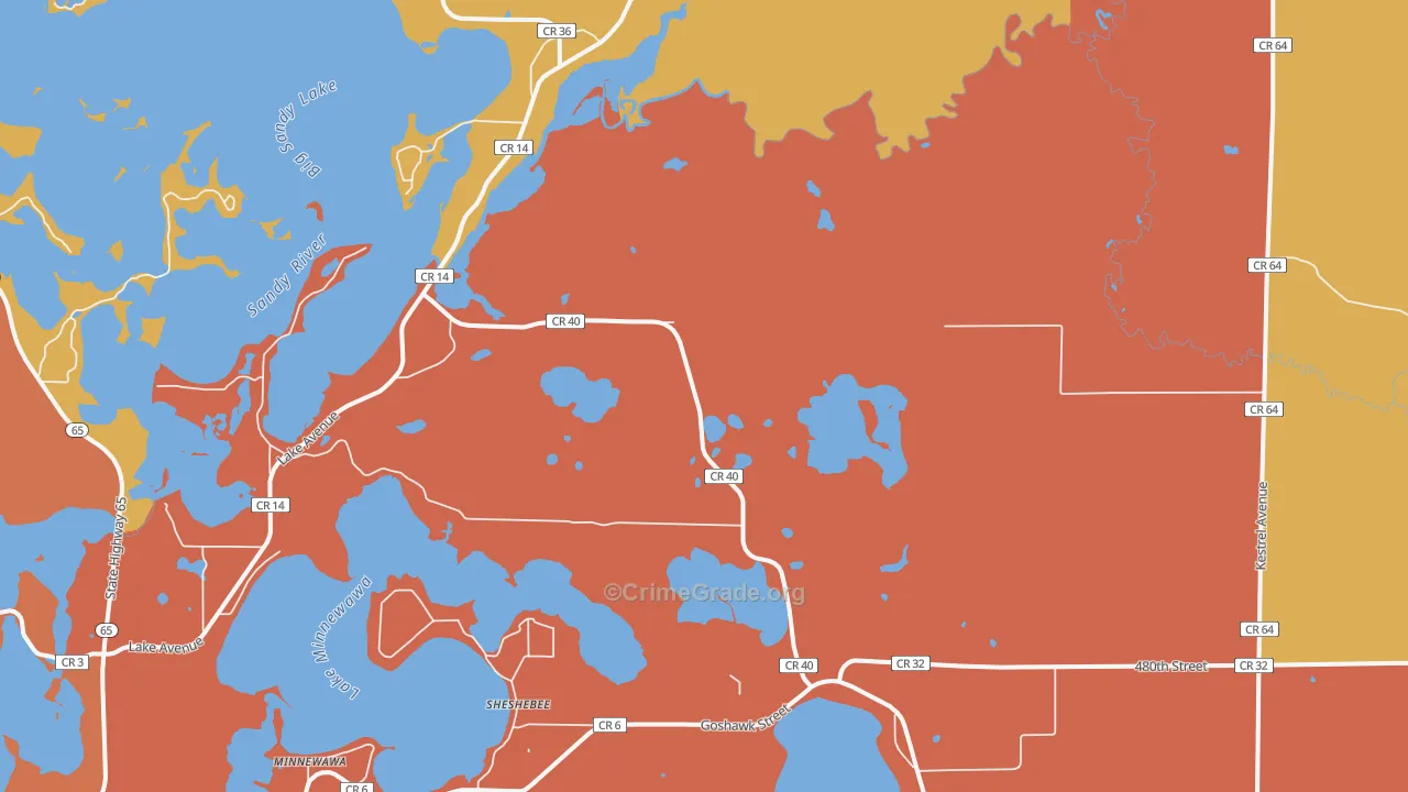 Sheshebee, MN Map of Burglary Rates