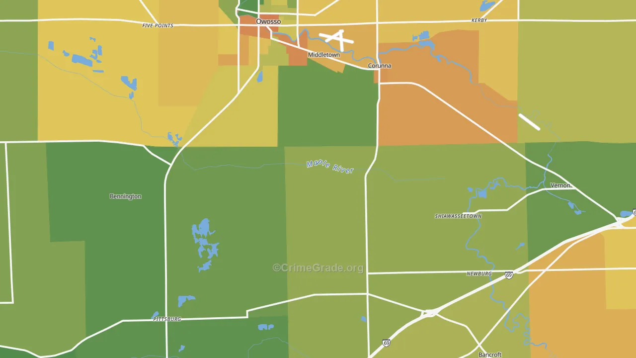 Shiawassee County, MI Map of Burglary Rates
