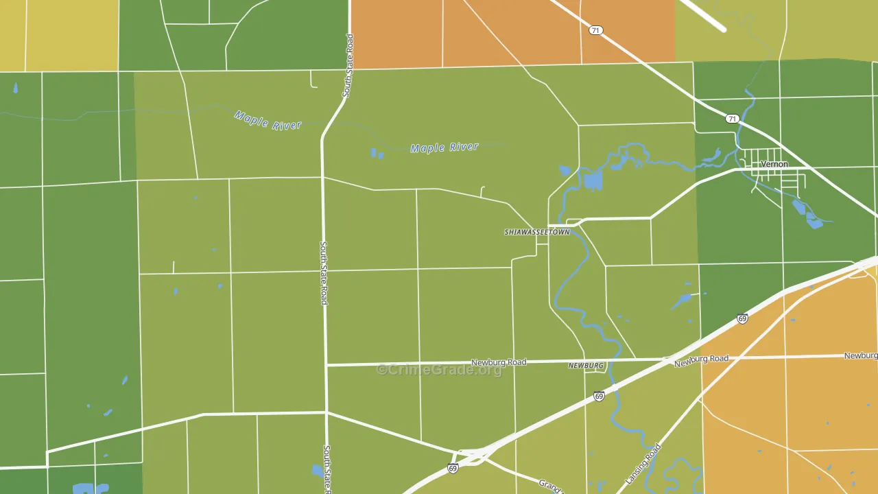 Shiawasseetown, MI Map of Burglary Rates