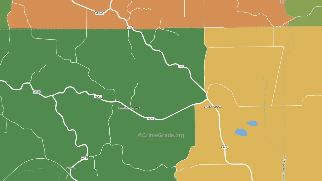Shibleys Point, MO Map of Burglary Rates