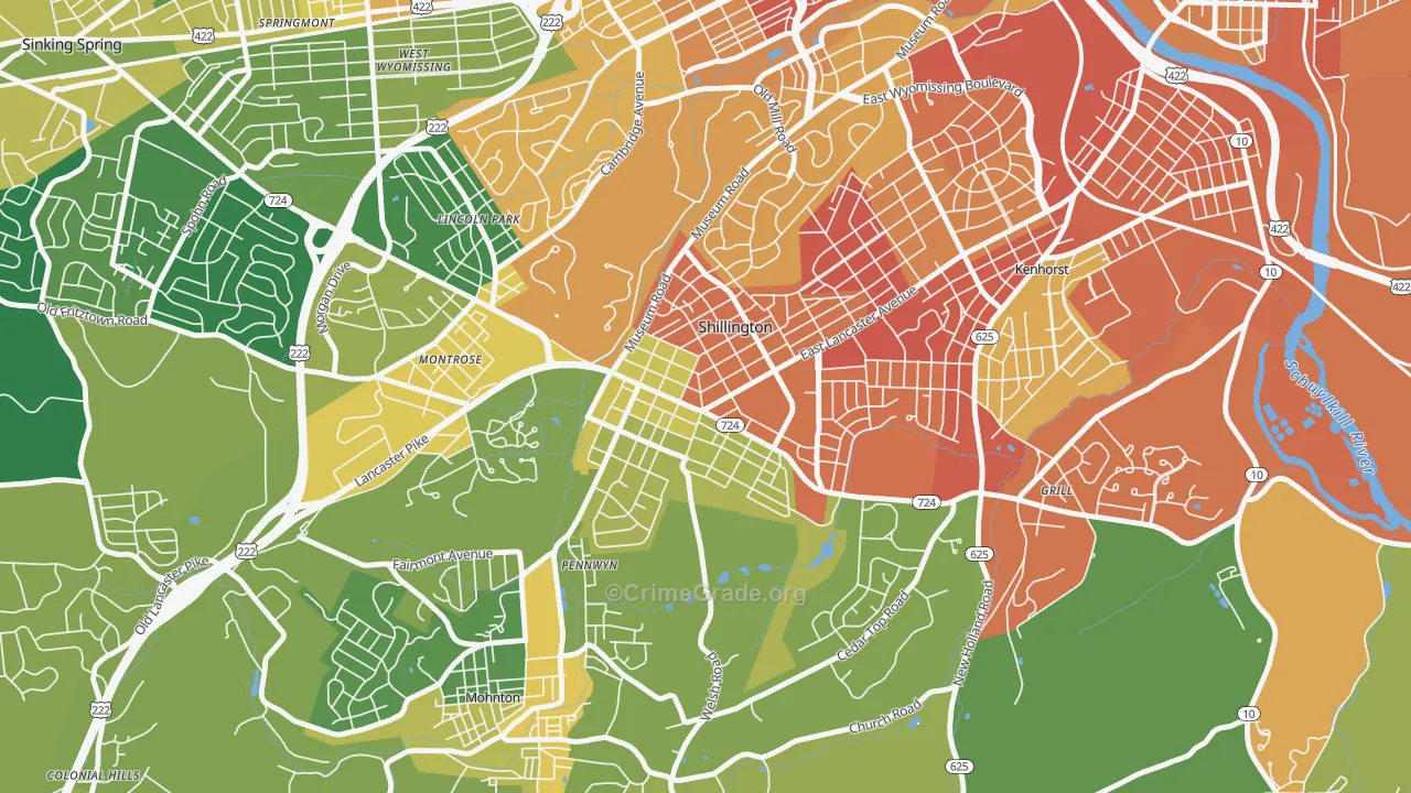 Shillington, PA Map of Burglary Rates