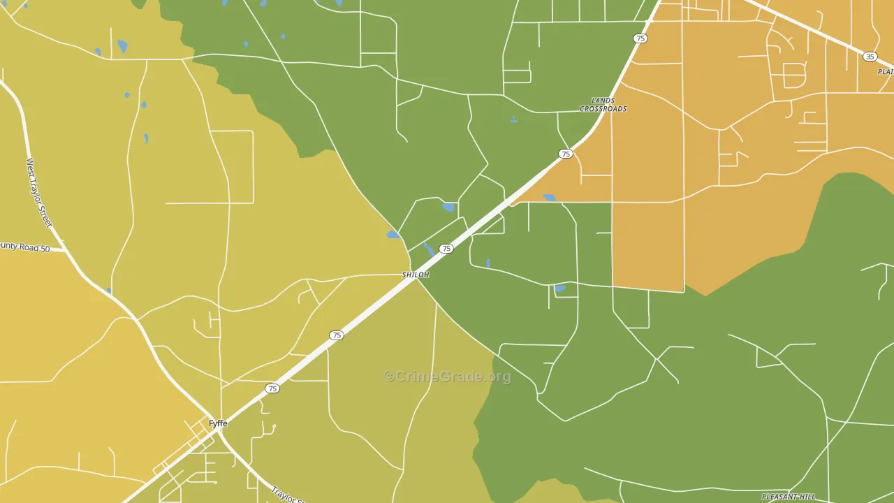 Shiloh, AL Map of Burglary Rates