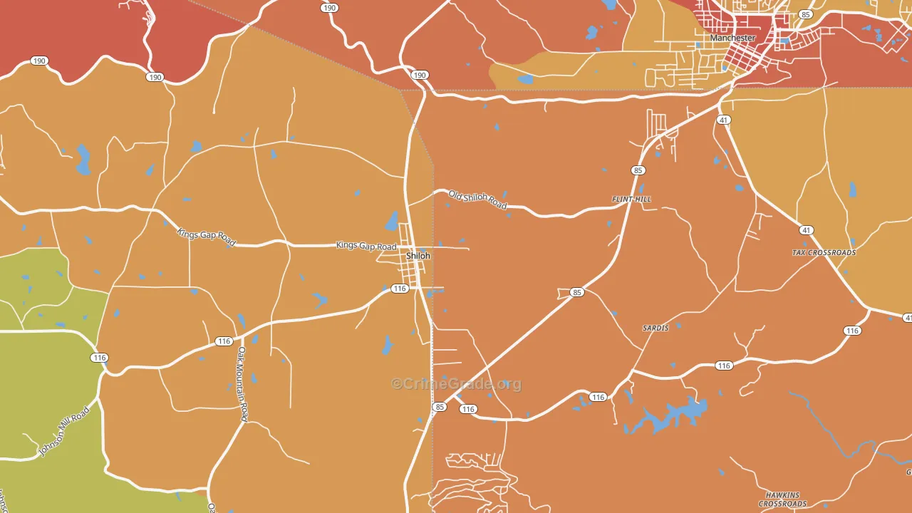 Shiloh, GA Map of Burglary Rates