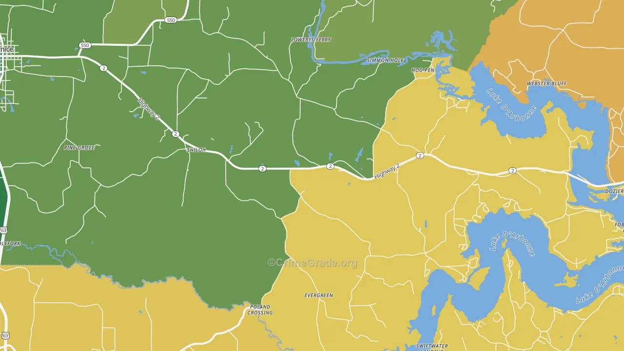 Shiloh, LA Map of Burglary Rates