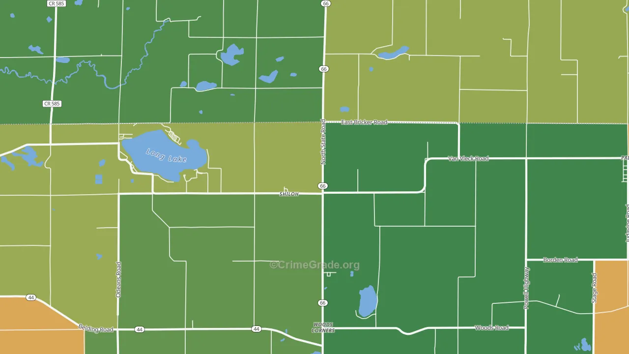 Shiloh, MI Map of Burglary Rates