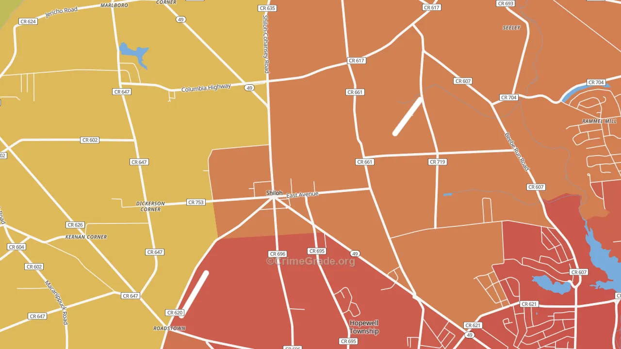 Shiloh, NJ Map of Burglary Rates