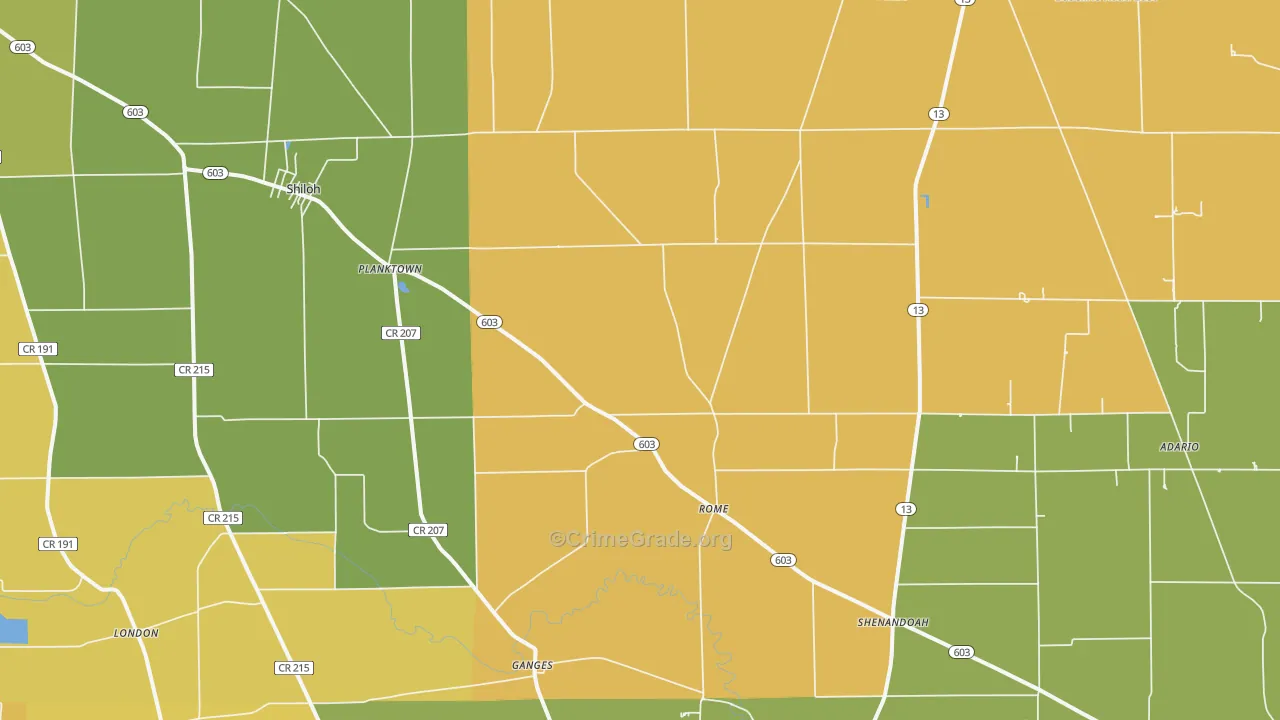 Shiloh, OH Map of Burglary Rates