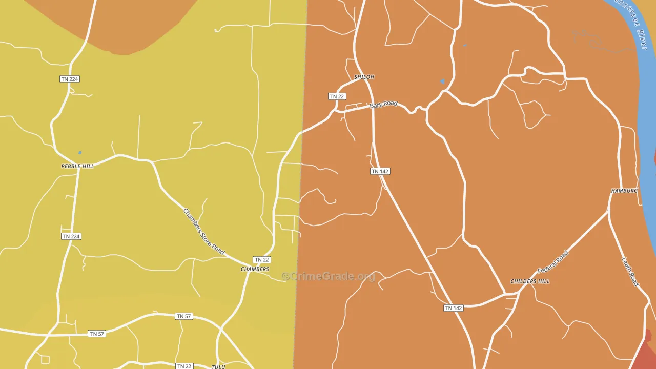 Shiloh, TN Map of Burglary Rates