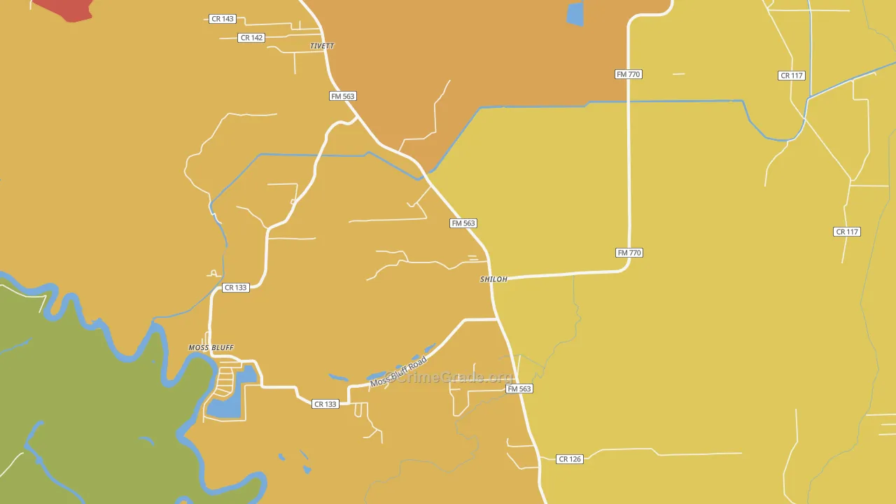 Shiloh, TX Map of Burglary Rates