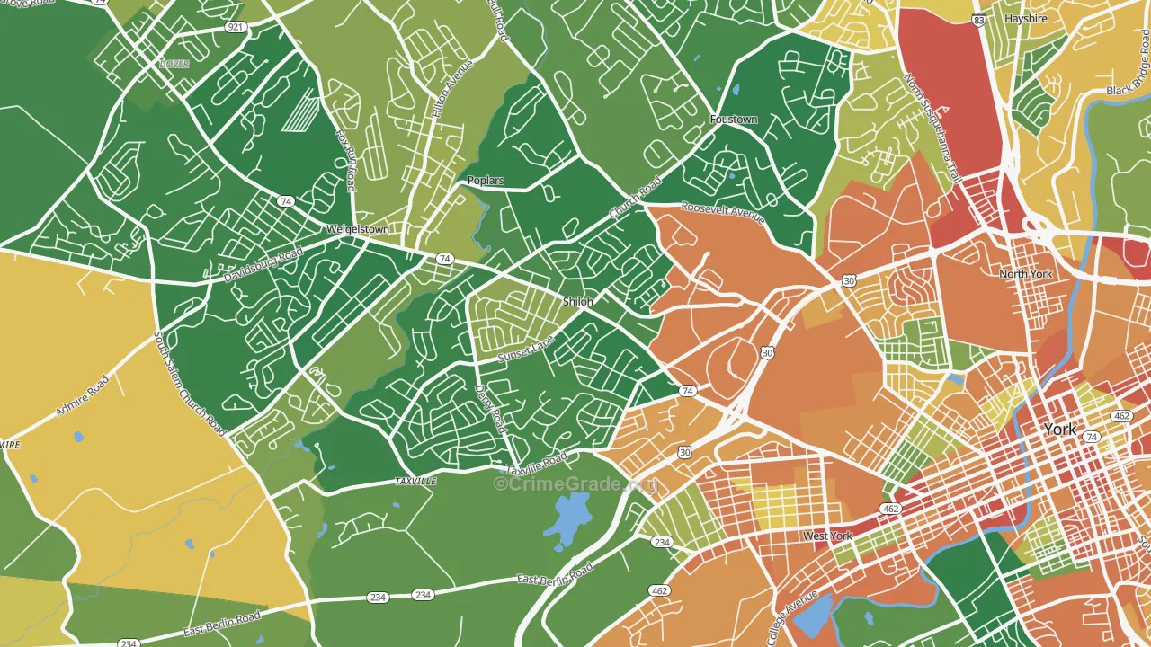 Shiloh, York, PA Map of Burglary Rates