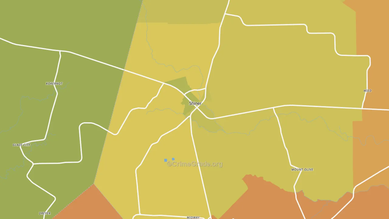 Shiner, TX Map of Burglary Rates