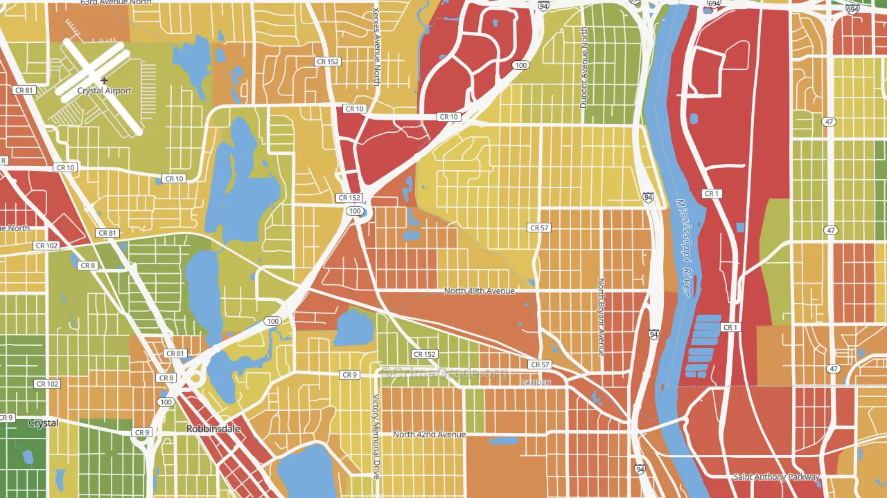 Shingle Creek, Minneapolis, MN Map of Burglary Rates
