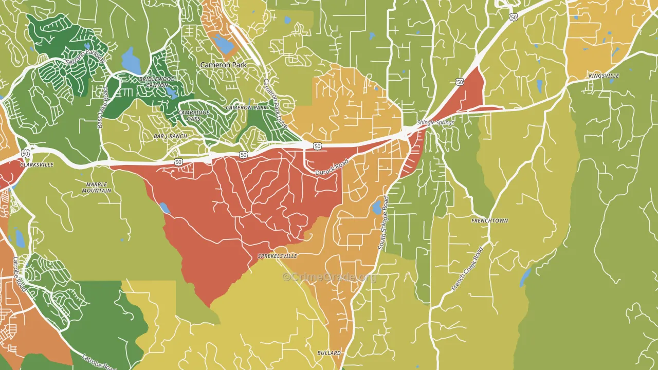 Shingle Springs, CA Map of Burglary Rates