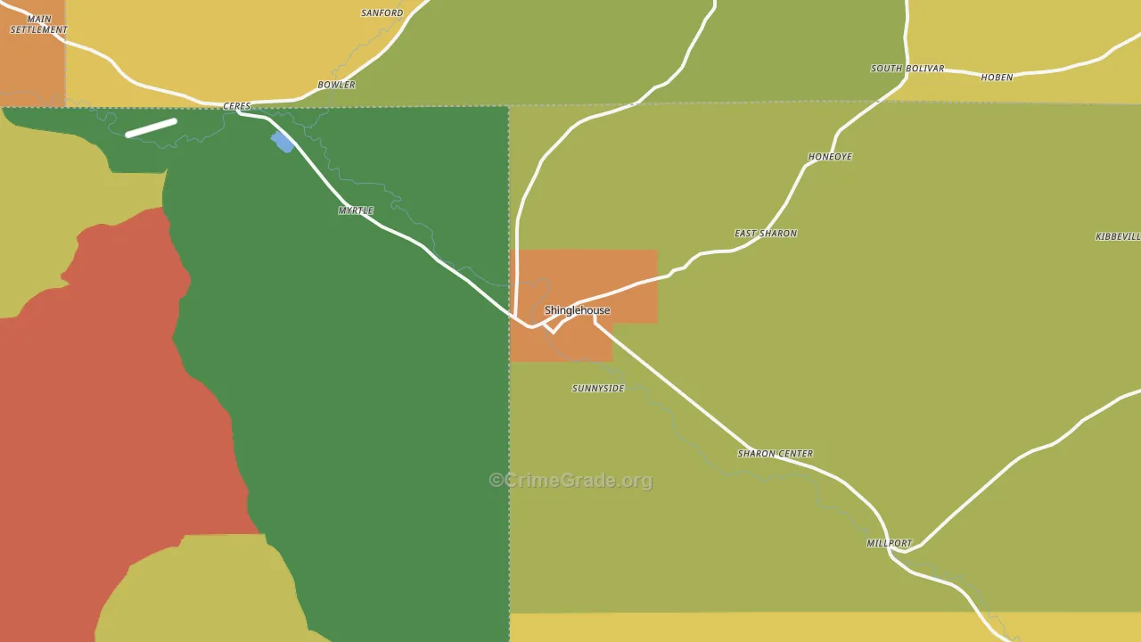 Shinglehouse, PA Map of Burglary Rates