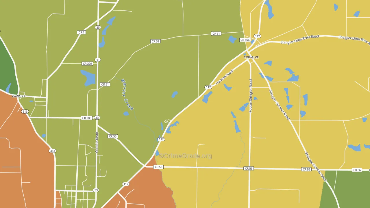 Shingler, GA Map of Burglary Rates