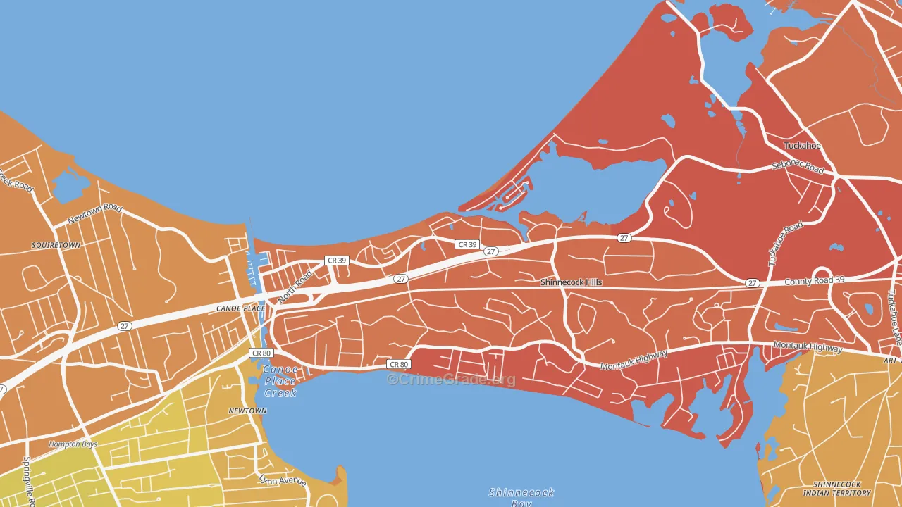Shinnecock Hills, NY Map of Burglary Rates
