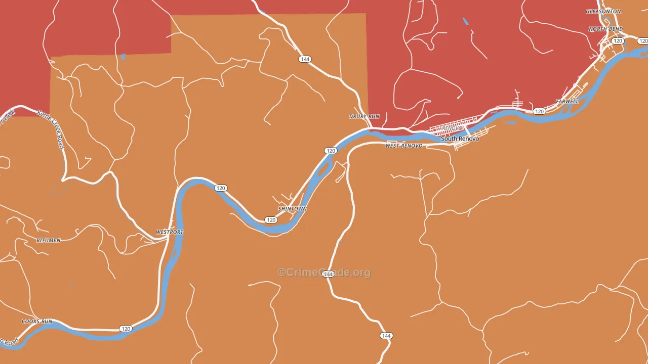 Shintown, PA Map of Burglary Rates