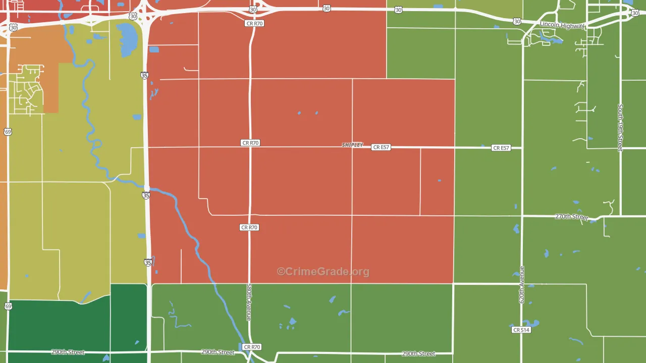Shipley, IA Map of Burglary Rates