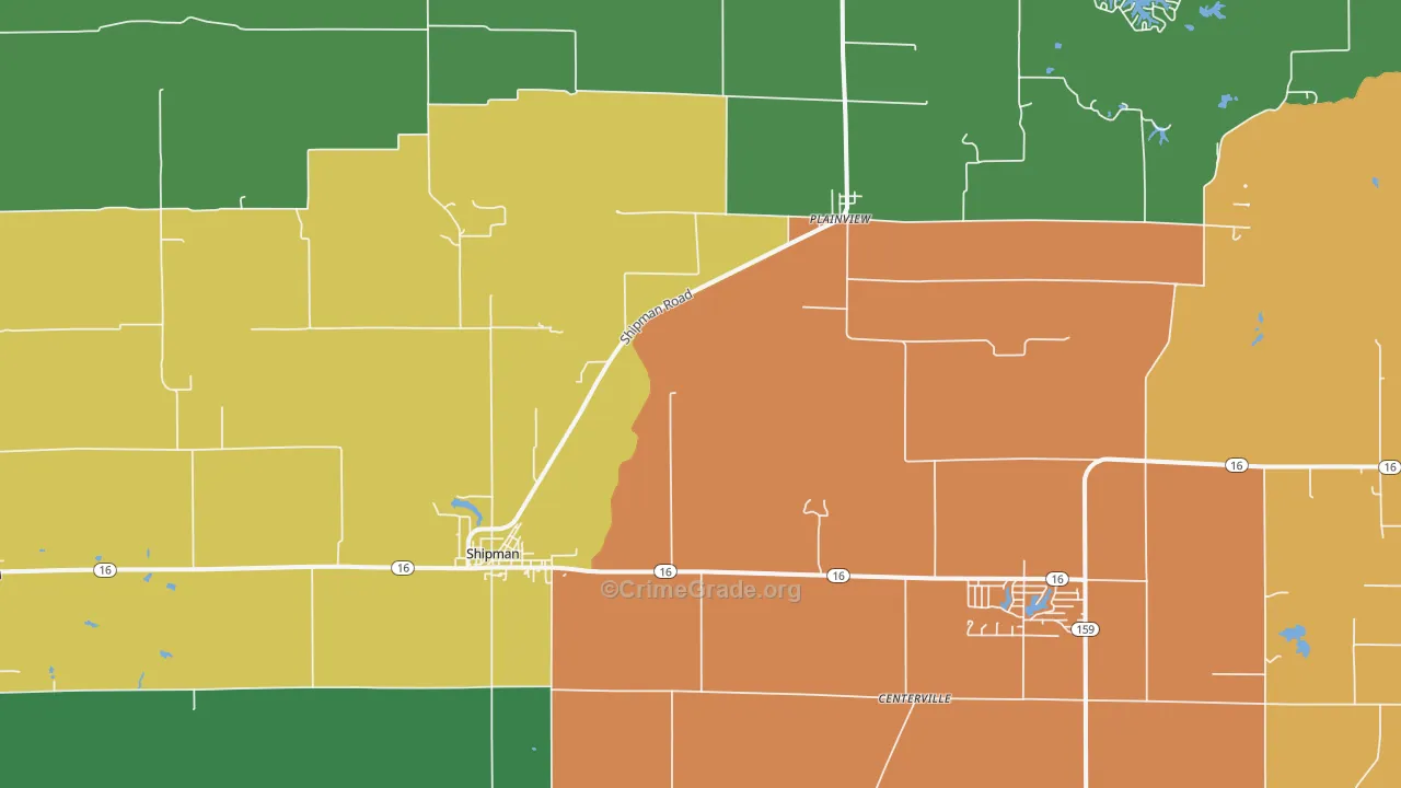Shipman, IL Map of Burglary Rates