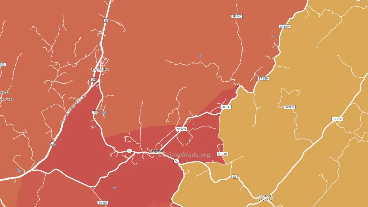 Shipman, VA Map of Burglary Rates