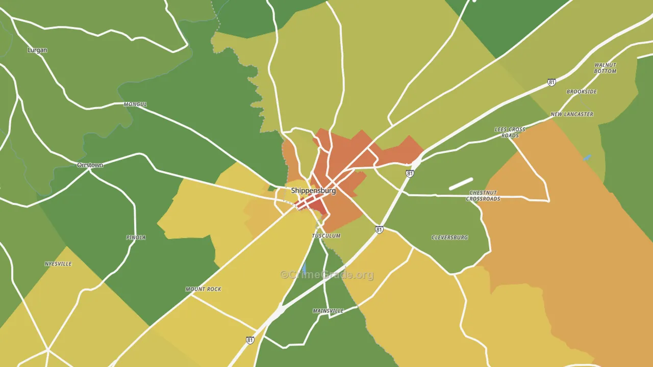 Shippensburg, PA Map of Burglary Rates