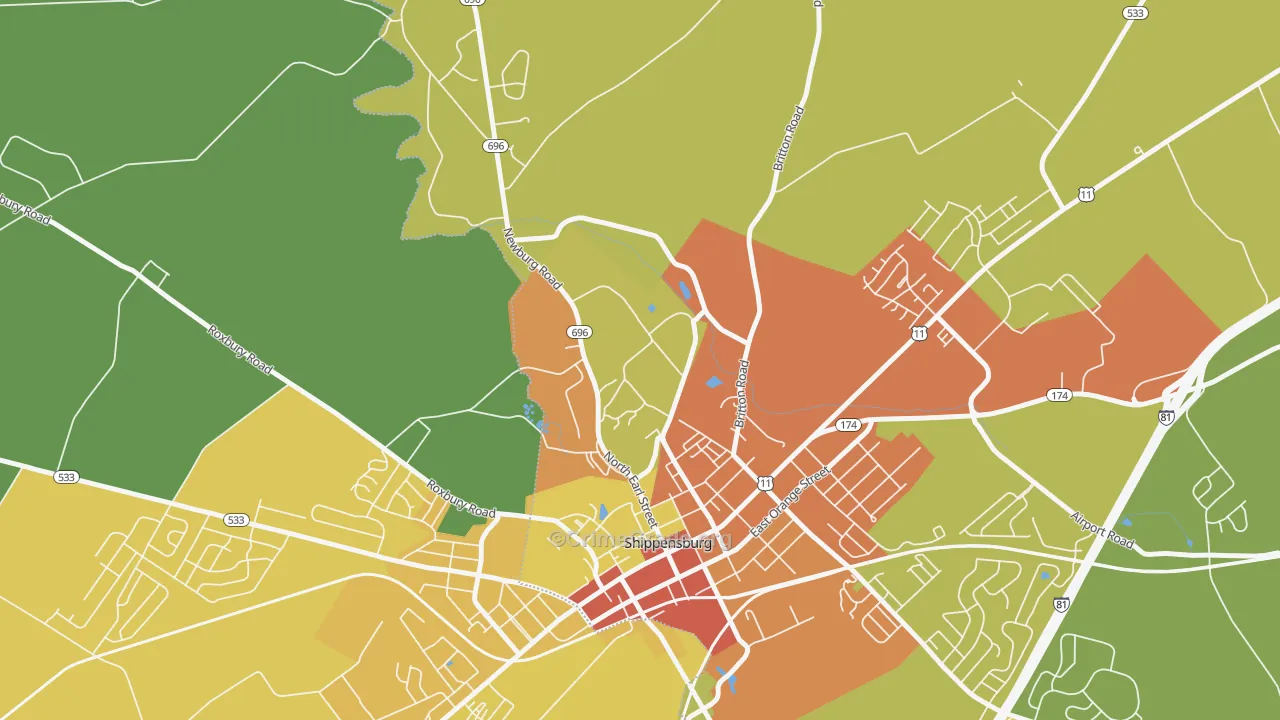 Shippensburg University, PA Map of Burglary Rates