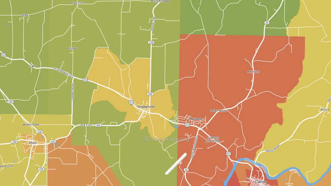 Shippenville, PA Map of Burglary Rates