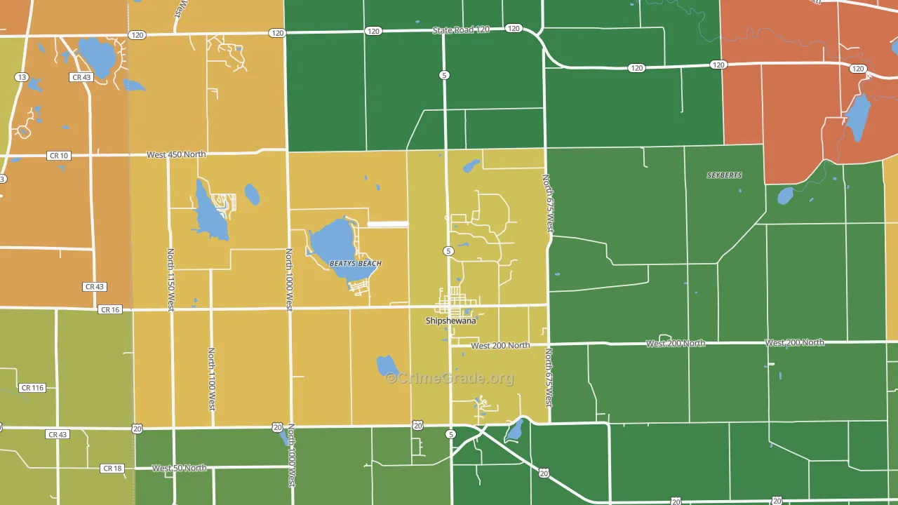 Shipshewana, IN Map of Burglary Rates