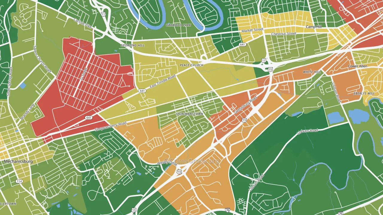 Shiremanstown, PA Map of Burglary Rates