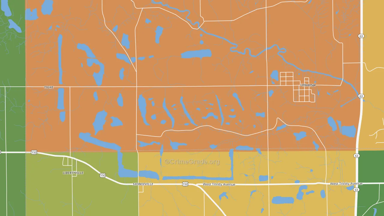 Shirkieville, IN Map of Burglary Rates
