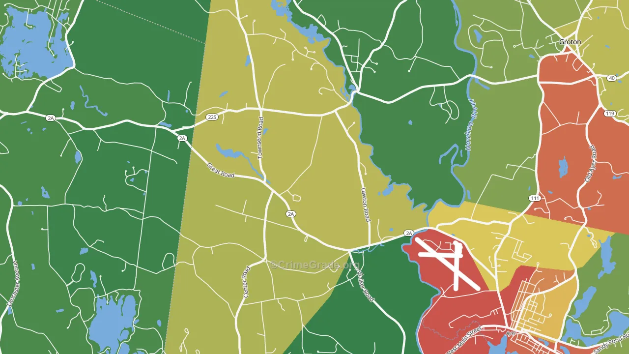 Shirley Center, MA Map of Burglary Rates