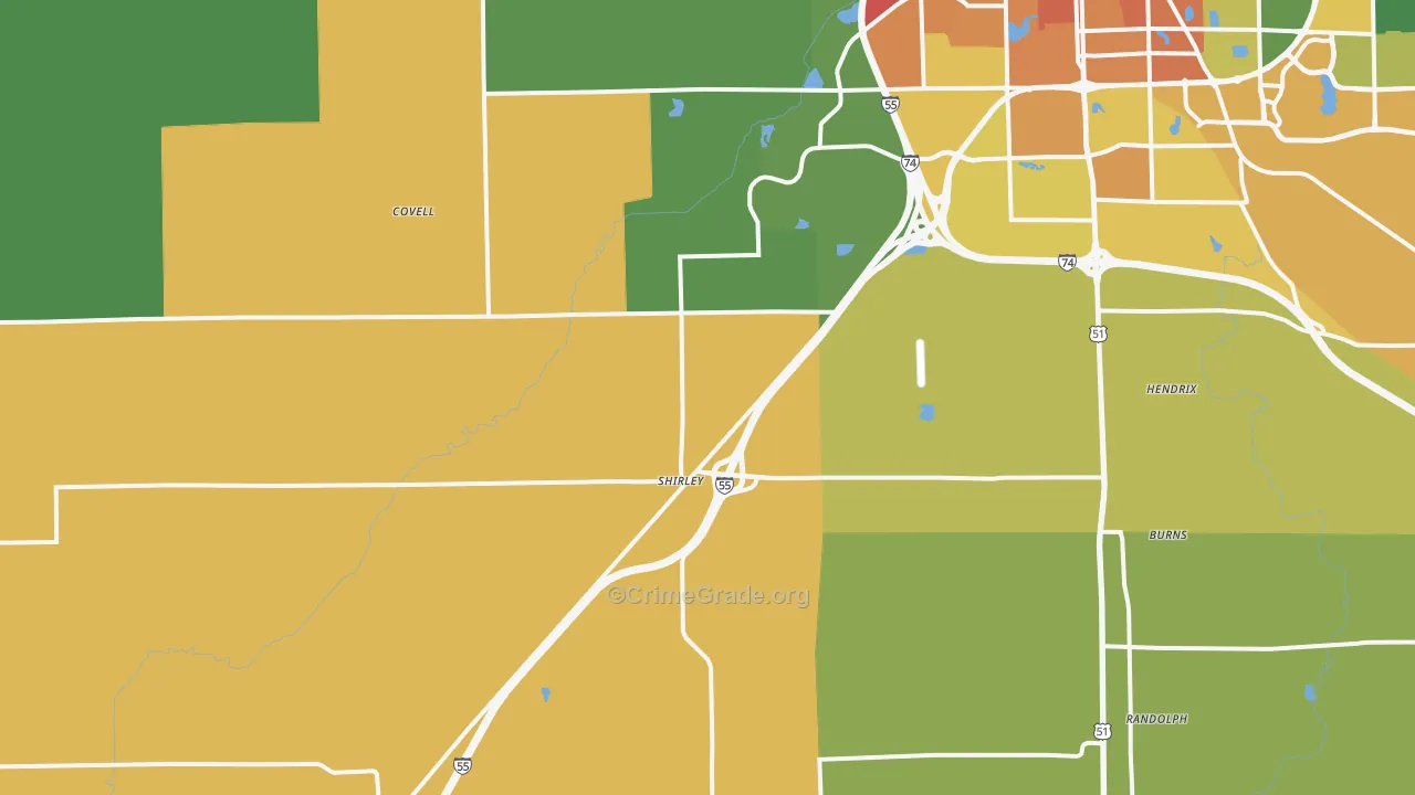 Shirley, IL Map of Burglary Rates