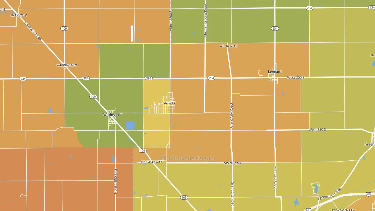 Shirley, IN Map of Burglary Rates