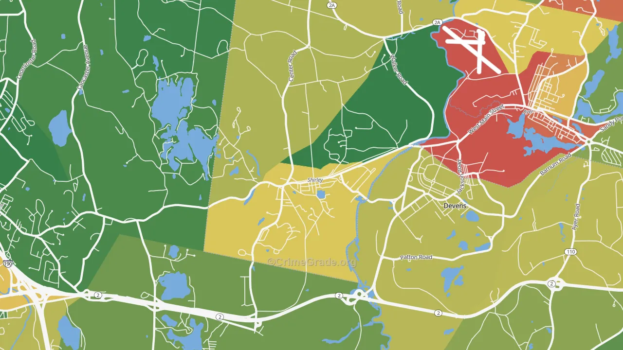 Shirley, MA Map of Burglary Rates